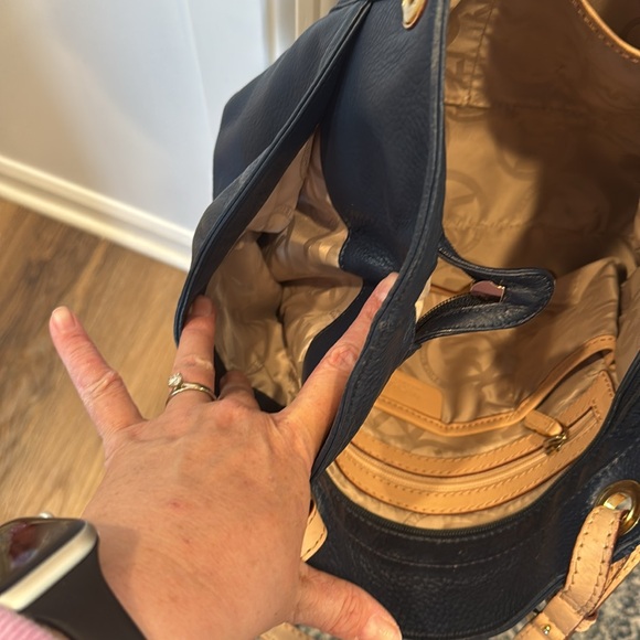 Michael Kors Small Tote Bag navy blue with tan straps - Picture 10 of 13